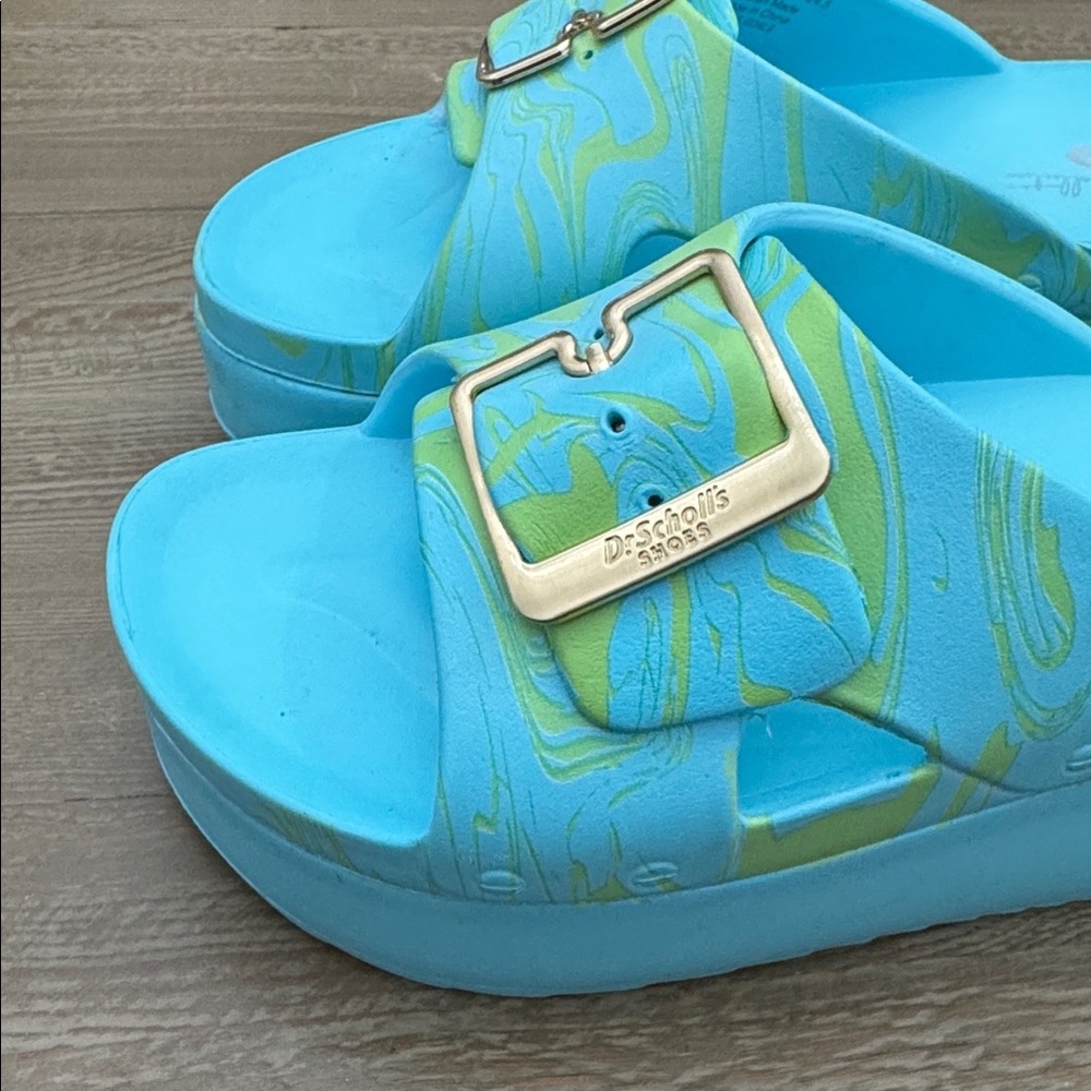 DR. SCHOLL'S  Original Goals Platform Slide Sandal - angel blue sz 8 - Picture 2 of 5